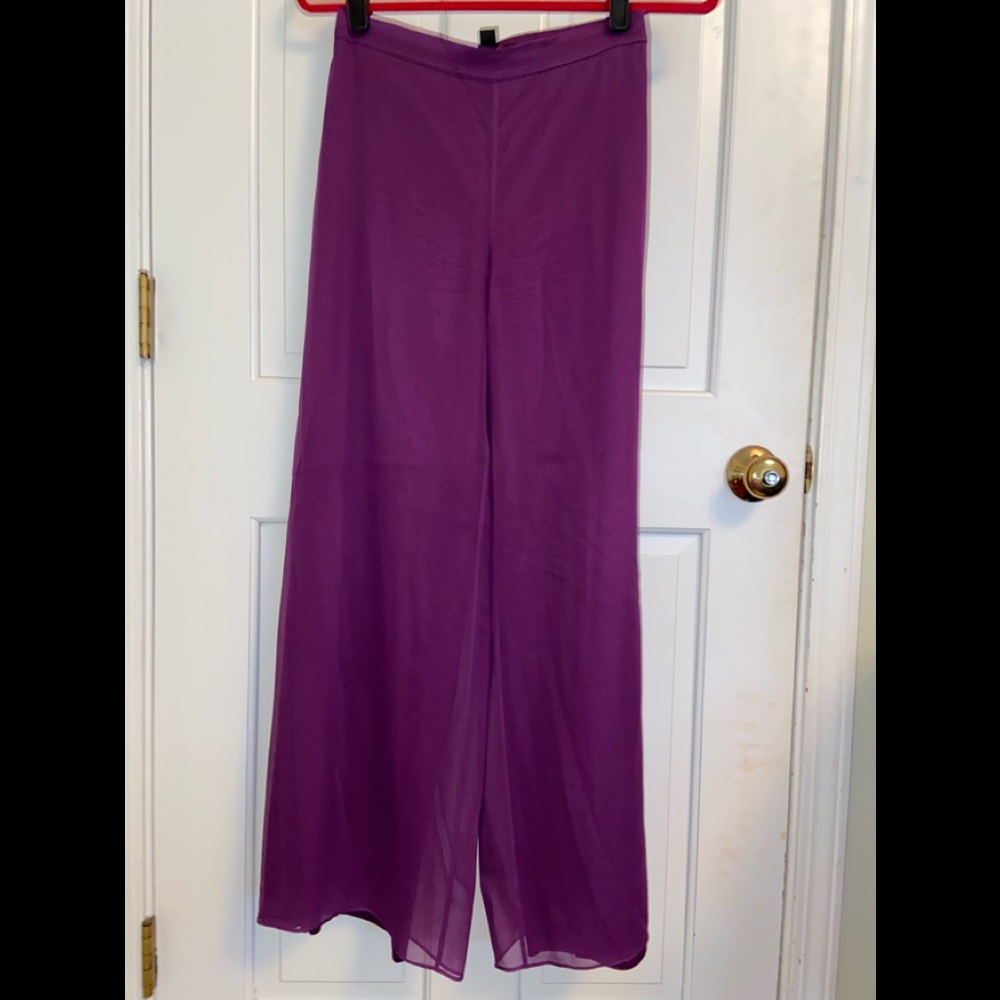 ST. John Purple silk wide leg palazzo pant